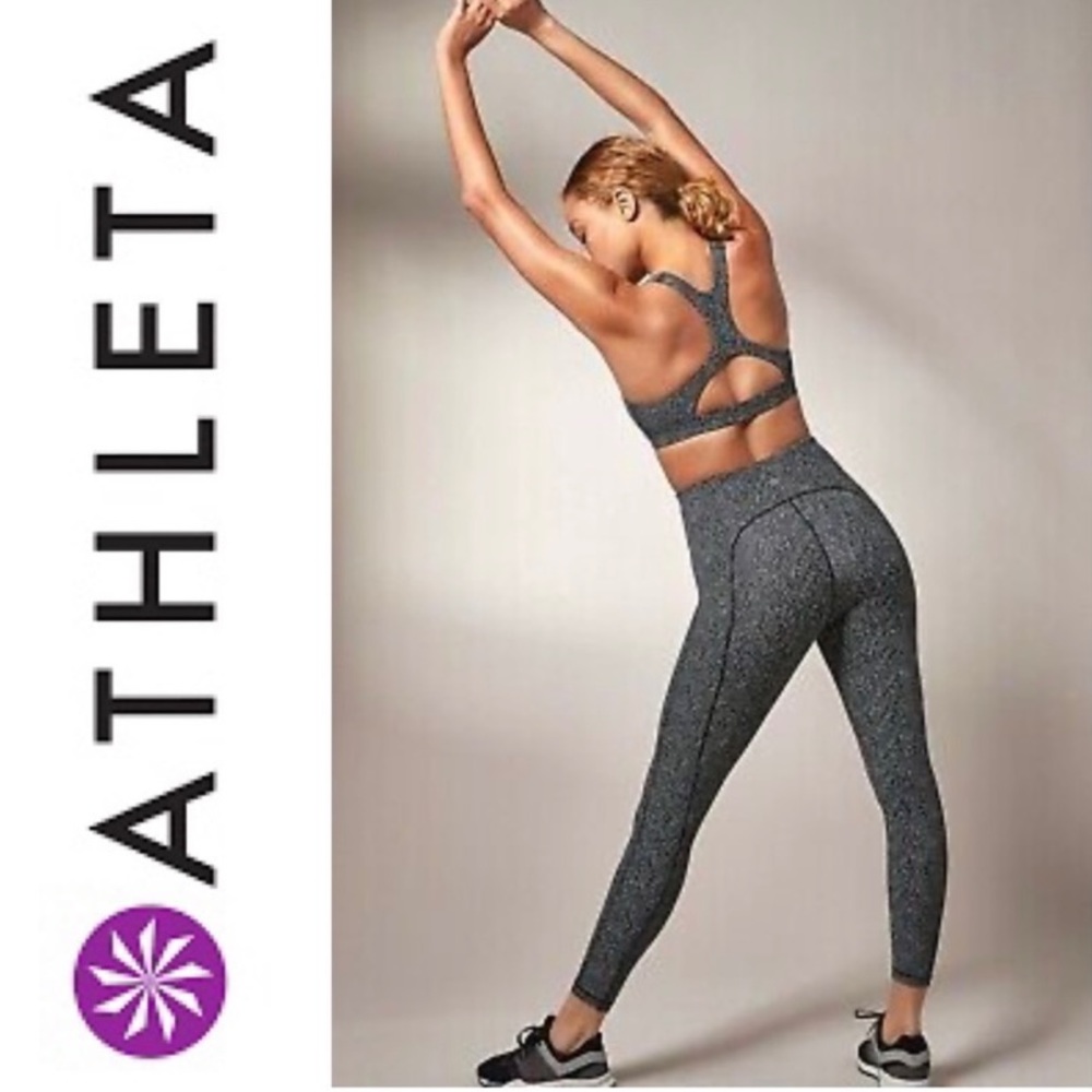 Athleta Ultimate Stash Textured Tight Black White Drop In Pocket Leggings
